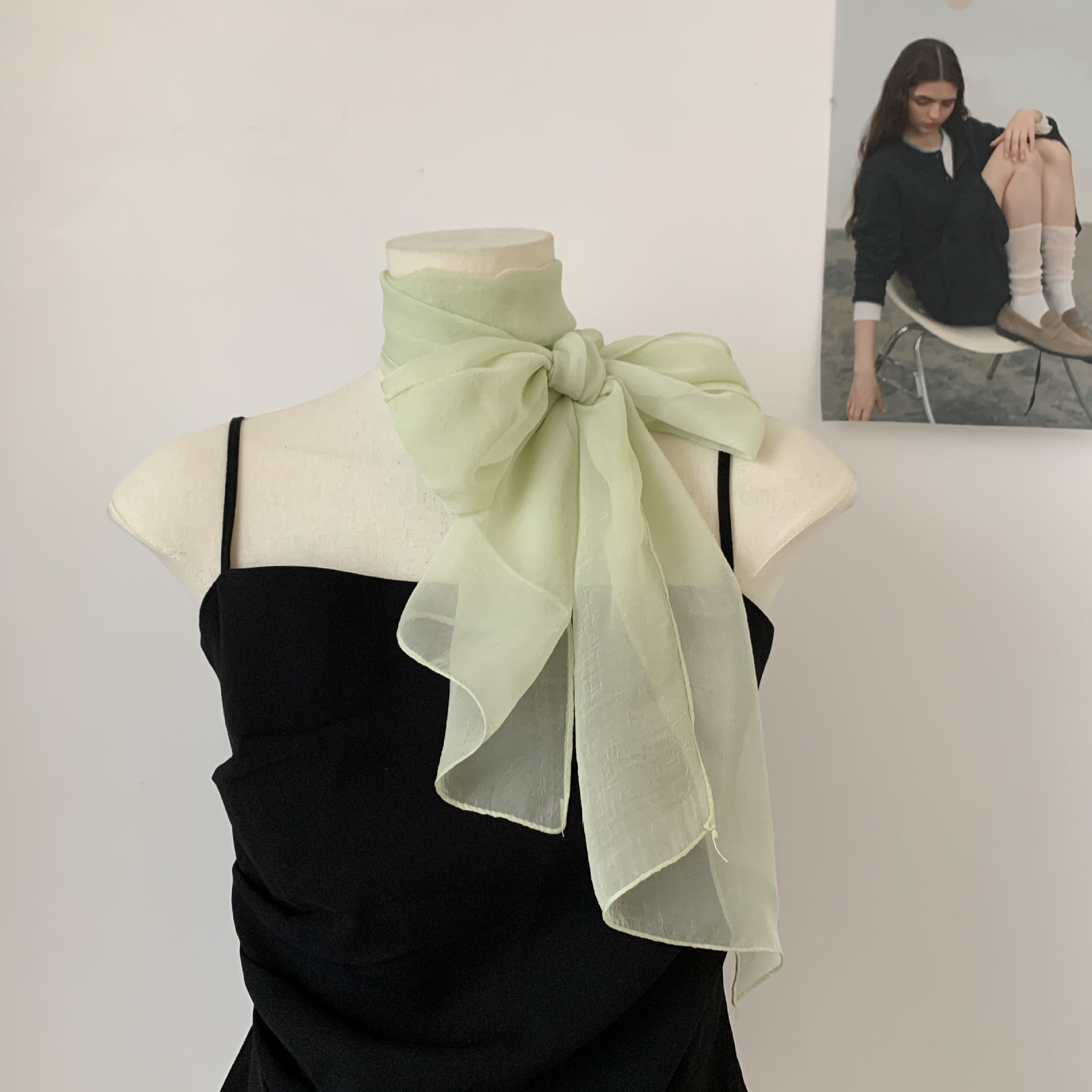 K1223 Hot girl basic style ~ Silk scarf long strip women spring and autumn all-match neck scarf 2025 solid color thin scarf shawl women