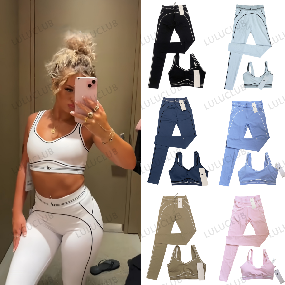 Women Yoga Set Summer Designer Womens Sports Bra+Leggings White Striped Low Back Dance Yoga Outfits Running Fitness Gym Pilates Comfortable alosetly woman clothes