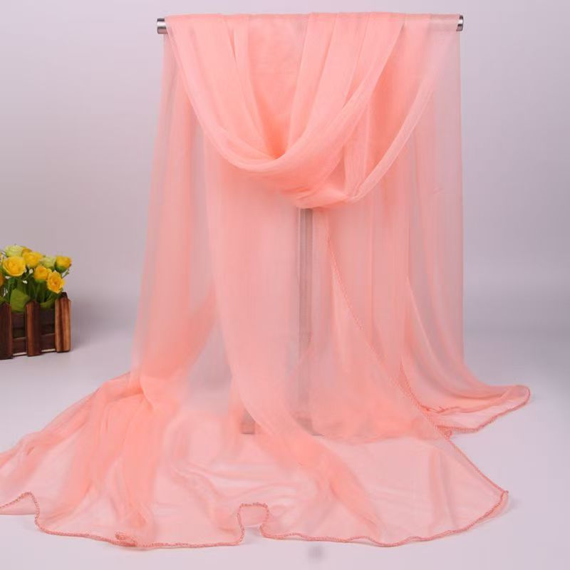 K1225 Korean style new scarf for women, long chiffon shawl, summer sun protection, beach towel, solid color silk scarf