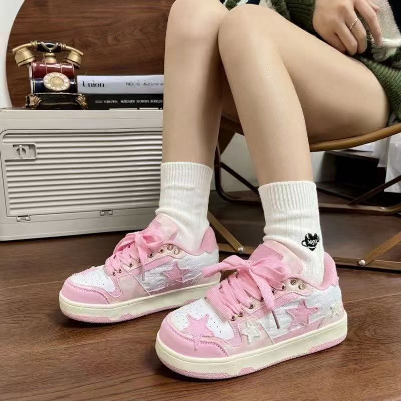 Popular Instagram versatile pink star casual high-end shoes, children's low cut sports board shoes, men's and women's versatile