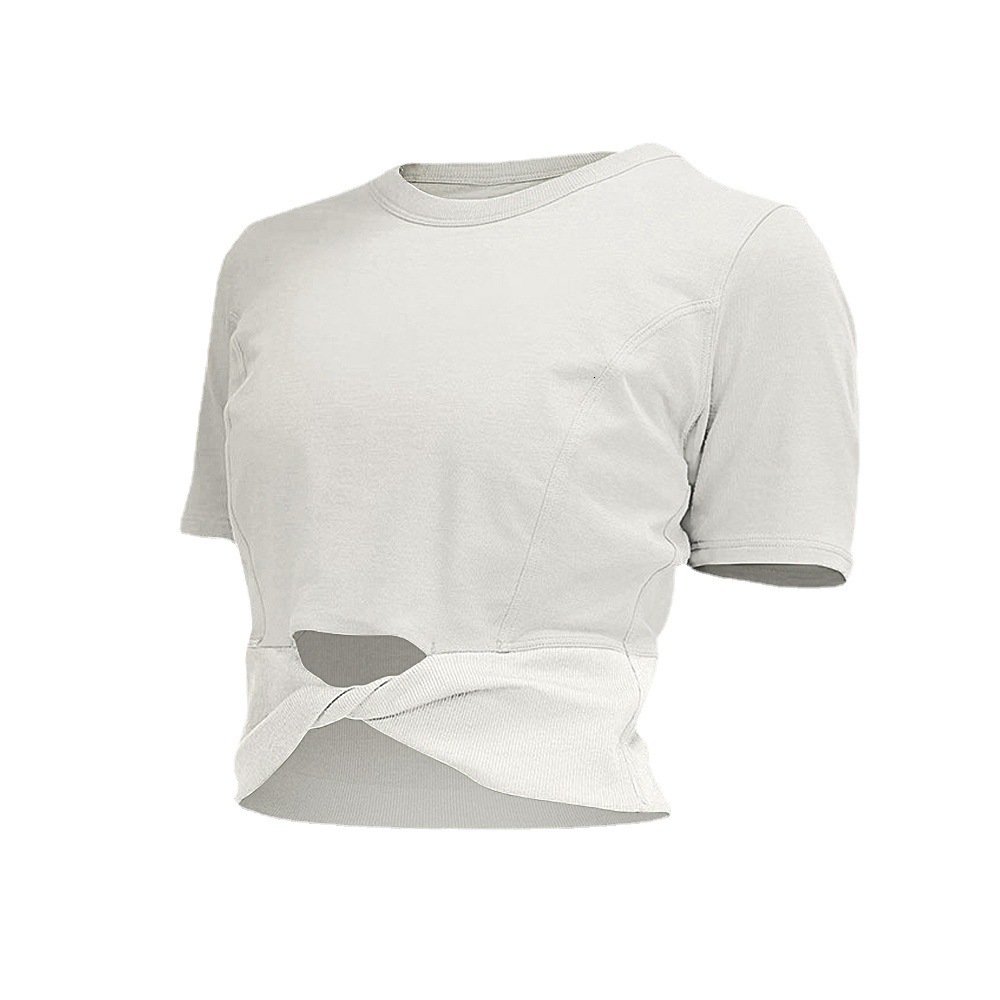 Summer New Camping Women's Cotton Ribbed T-Shirt Sleeve High Waist Short Quick-Dry Yoga Top Outdoor Sports