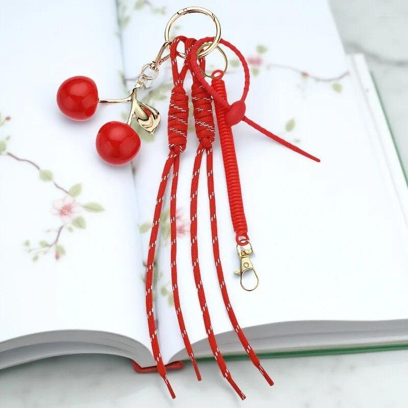 Keychains In Pink Cherry Bag Charm Braided Rope Woman Fashionable For Bags Pendant Accessories Gift