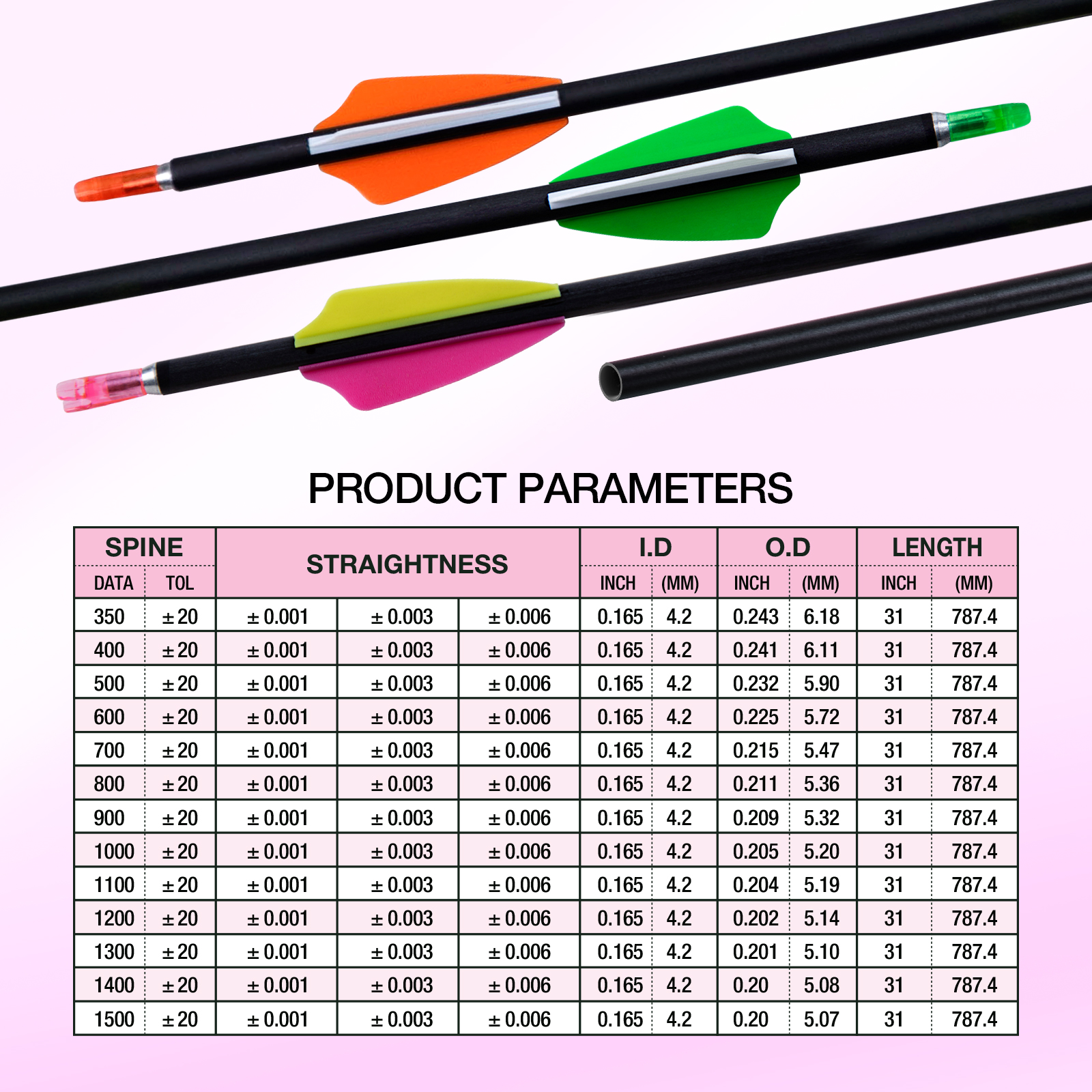 31inch Hunting Arrows without Arrowheads Carbon Archery Arrows 12Pcs 4.2mm Targeting Arrows for Recurve Bow & Compound Bow Spine 350-1500 Arrows