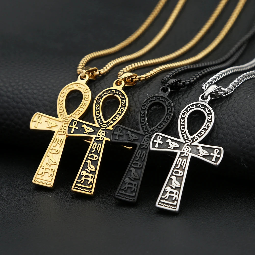 Vintage Fashion Ancient Egyptian Ankh Cross Pendant Necklace For Men Women Stainless Steel Amulet Jewelry Gifts Drop 250701