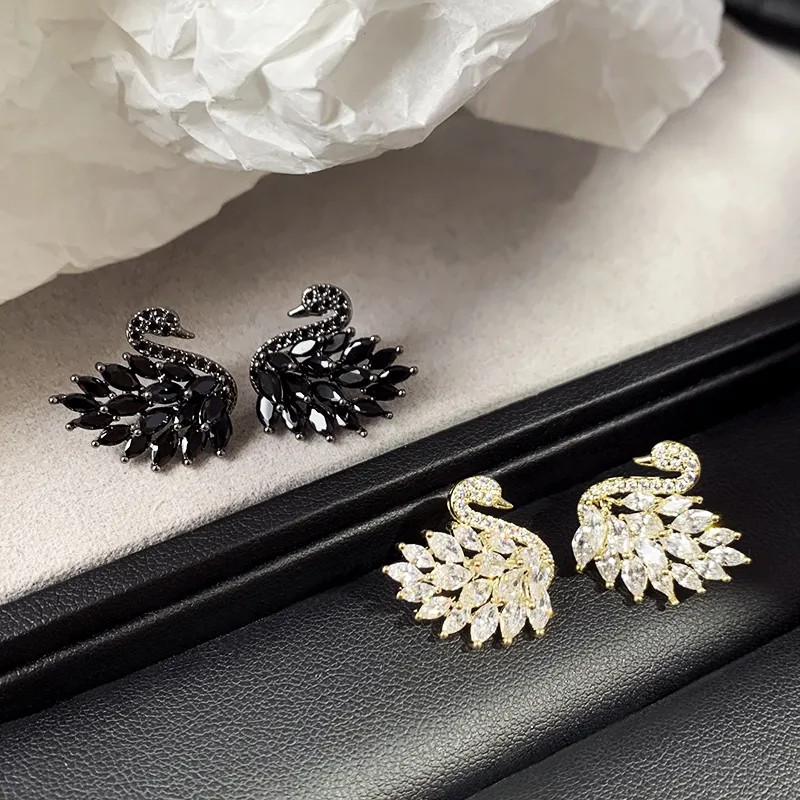 Elegant Swan-Shaped Crystal Studs: Premium French-Inspired Jewelry for Any Event