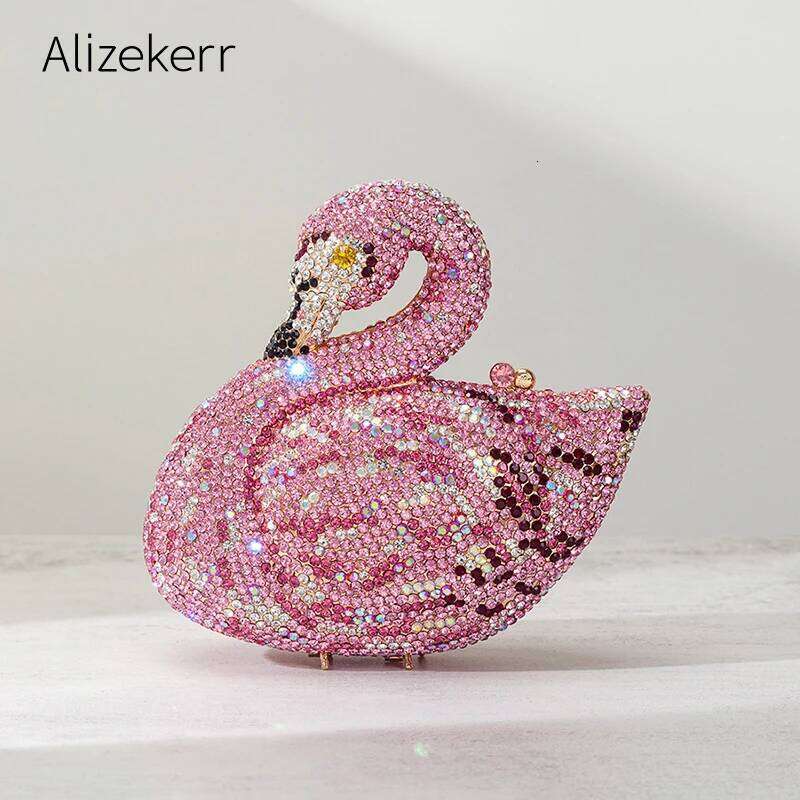 Alizekerr Swan Shaped Dia Evening Bags New Gorgeous Sparkling Rhinestone Metallic Clutch Purses And Handbags Wedding Party