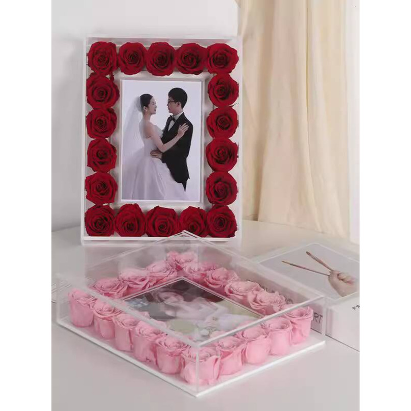 Acrylic Box Simple Romantic Chinese Festive Eternal Flower Transparent Strong Photo Frame H260306