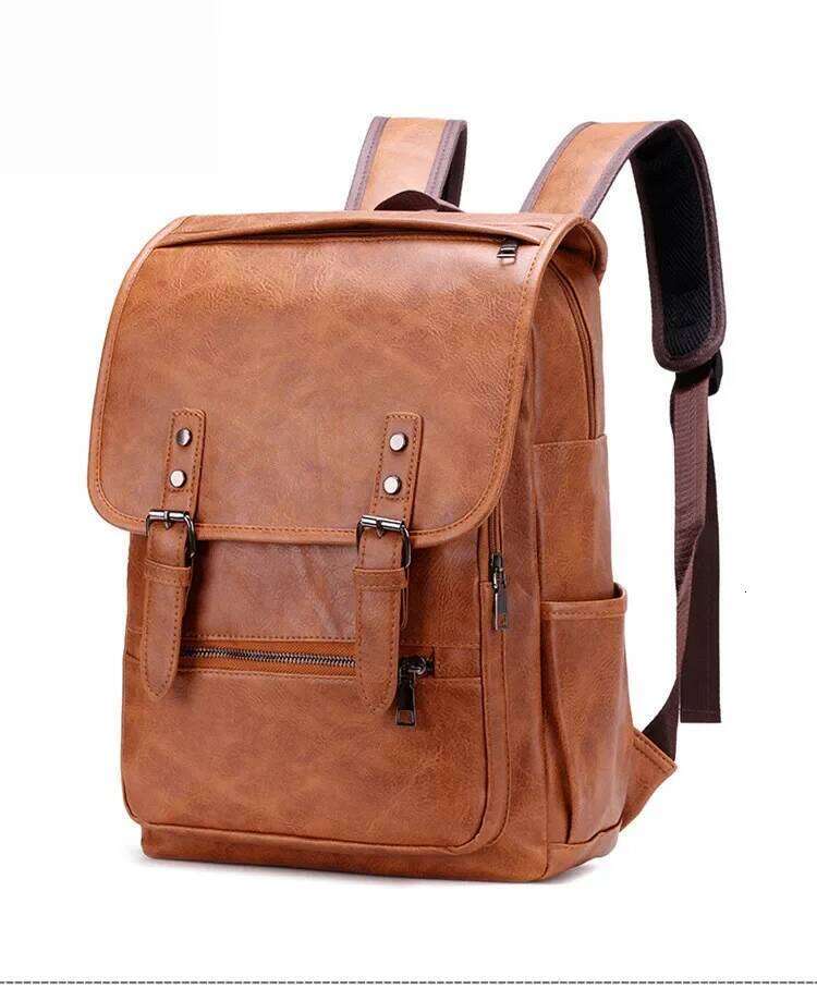 Large Capacity Vintage men's bag Teenage Backpacks PU Leather Fashion Schoolbag Man Multifunctional Backpack Men Zipper Designer