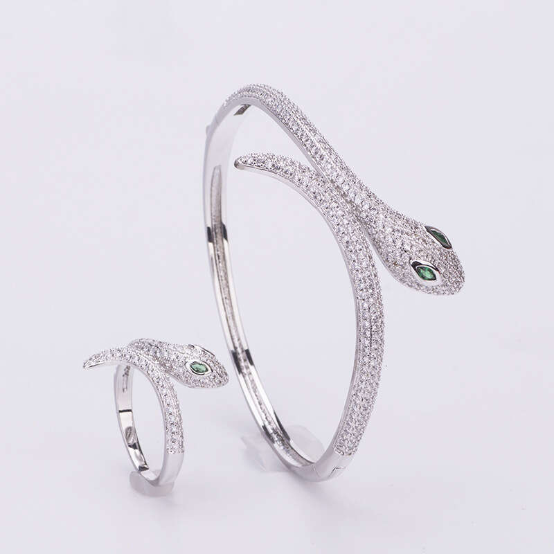 DHCollections Serpent Bracelet - Gold/Rose Gold/Silver Plated Snake Jewelry with Stones for Women (17.1cm Inner Circumference)
