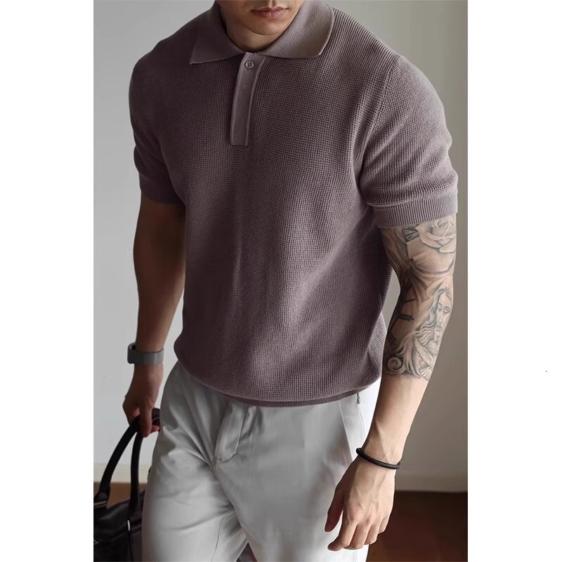 Direct Supply American Style Hidden Placket Turn-down Collar Summer short sleeves Knitted Polo Short Sleeve T-shirt Designer T-shirt Casual Business R