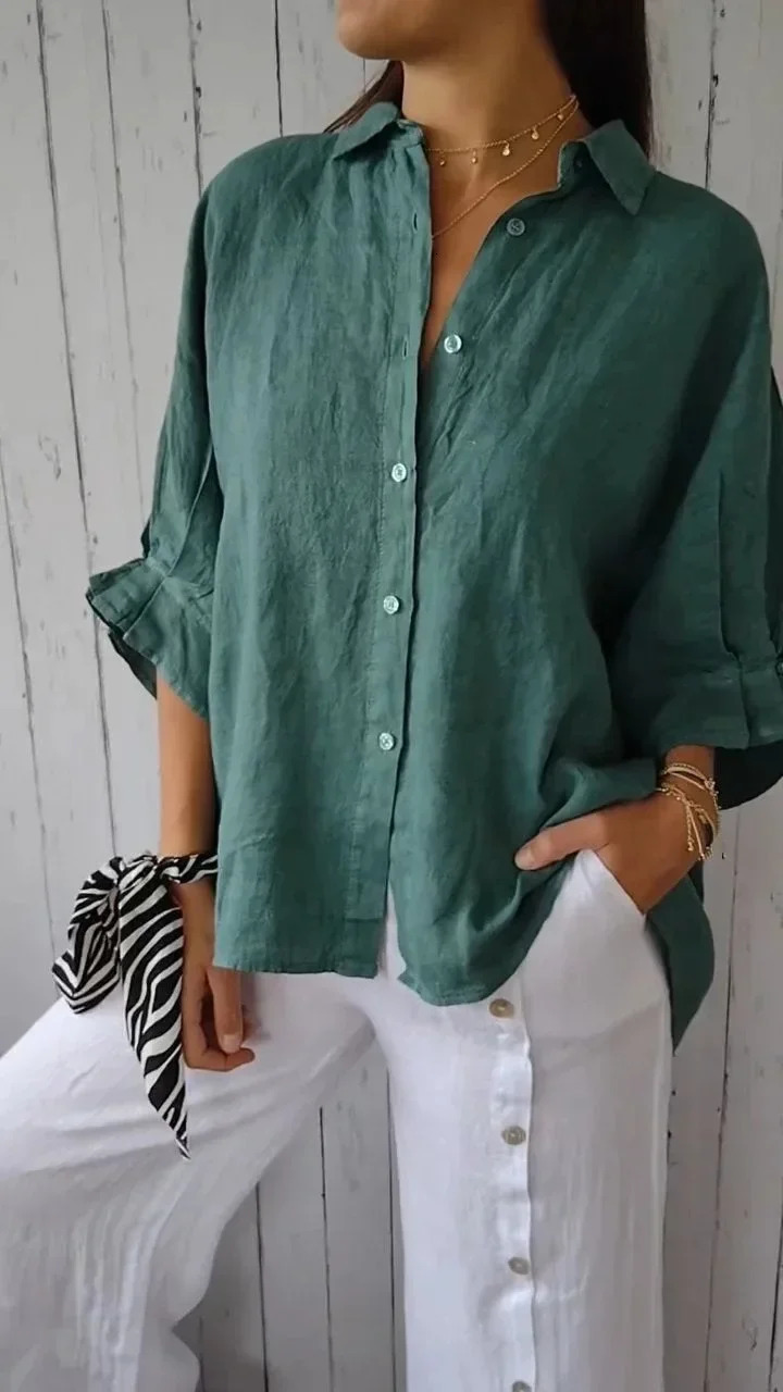 2025 Spring Linen Oversize Women Shirt Black Turn-Down Collar Lace Up Loose Blouses Female Casual Trendy Ladies Clothes 250702