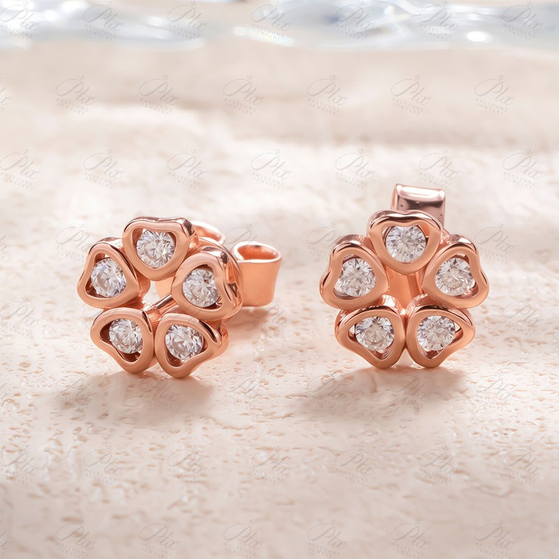 Wholesale Flower Shape Tiny Moissanite Stud Earrings Rose Gold 925 Sterling Silver Hypoallergenic Moissanite Small Earring for Women