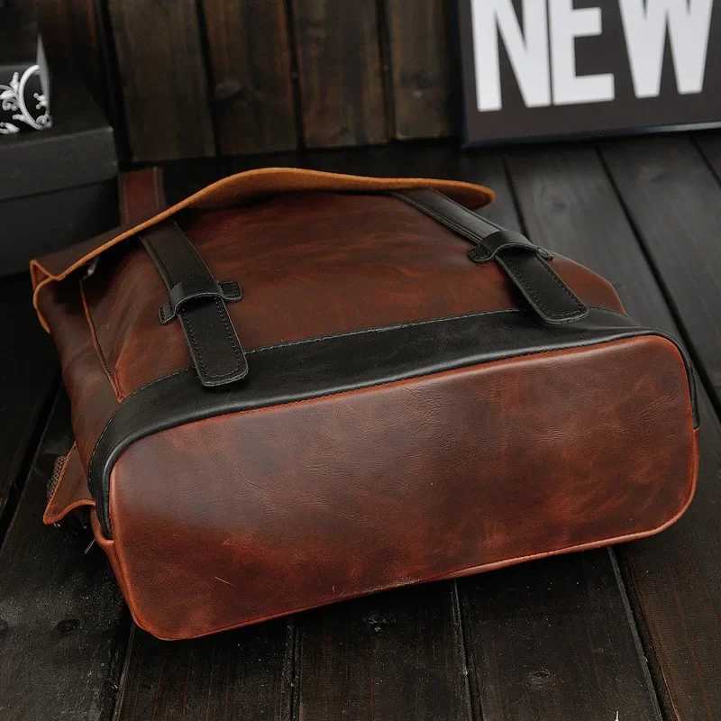 Retro Mens Backpack Bag Luxury Crazy Horse Leather Backpack Men School Backpack College Book Bag Rucksack Men Shoulder Bags Z250702