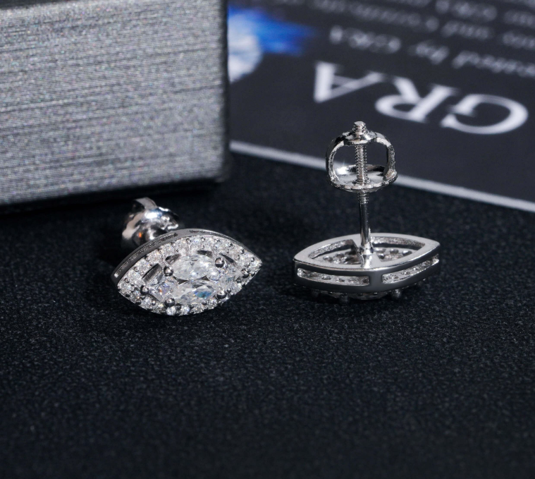 New Style Fashion High Quality Fancy Marquise Shape Hip Hop 925 Silver Moissanite Stud Earrings