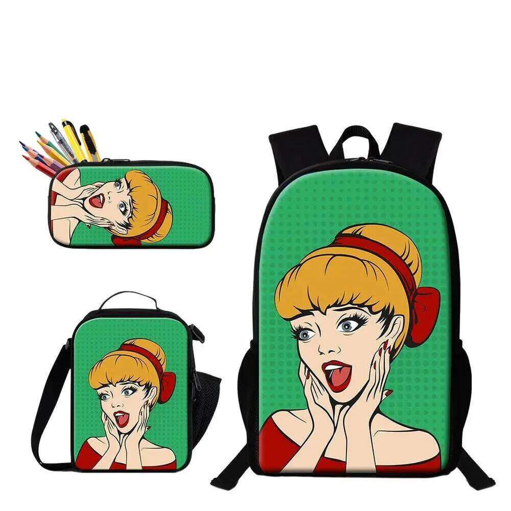 Fashion Novelty Hot Press Transfer Sublimation 3D Print 3pcs/Set School Bags Laptop Daypack Backpack Lunch bag Pencil Case