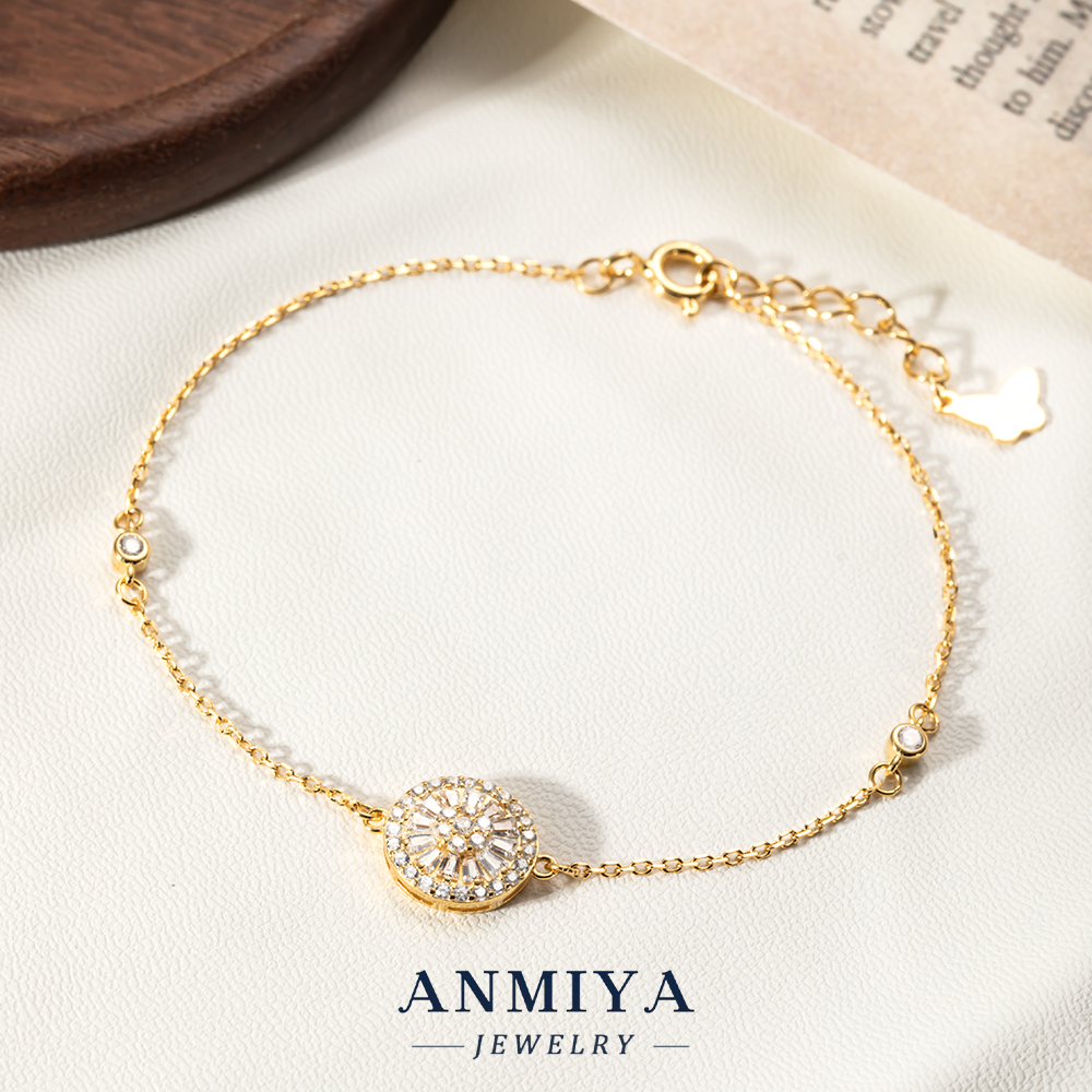 Premium 925 Sterling Silver Clover Bracelet with Geometric Round Design and Sparkling Zircon Inlay for Jewelry Gift