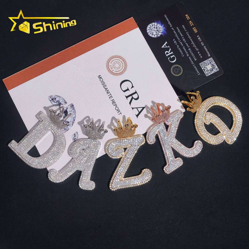 New Arrival Fashion Hip Hop Jewelry Sterling Sier VVS Moissanite Iced Out Initial Letter Pendant Necklace