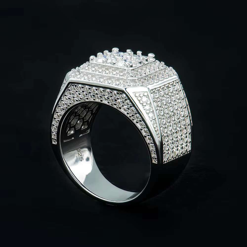 Moissanite Ring GRA Certified Square Frame Halo Diamond Set Hip Hop Style High Quality Fashion Design Men's Gift