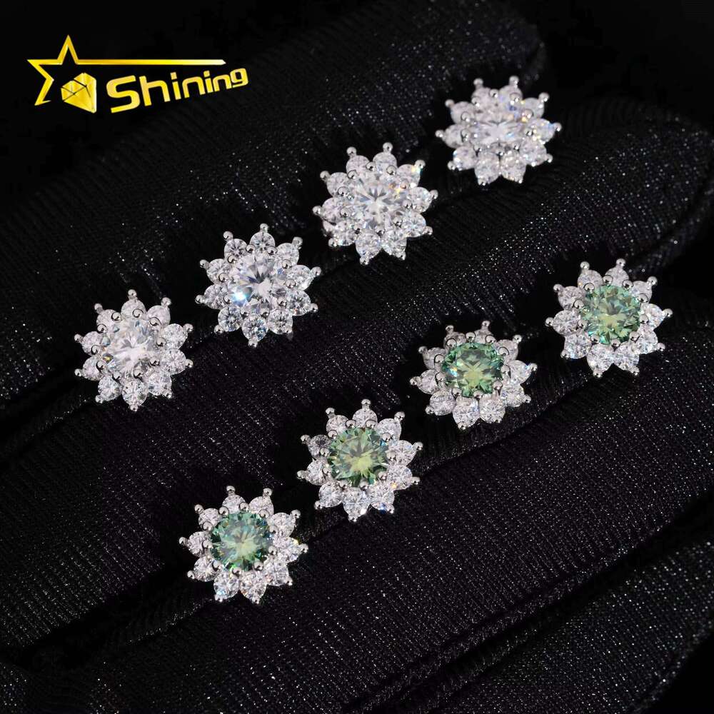 Hot Sale Popular Low Price High Quality Sier Hip Hop Green VVS Moissanite Stud Earrings
