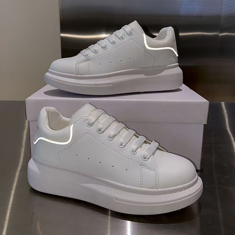 Cowhide Sneakers For Women Casual Shoes Autumn New Thick Soled Flat Height Increasing Casual Sports Shoes Big White Shoes