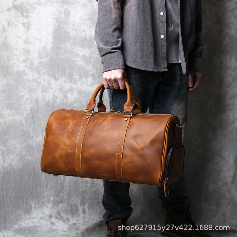 Crazy Horse Leather Mens Bag Travel Bag Genuine Leather Large Capacity Luggage Bag Top Layer Cowhide Mens Bag