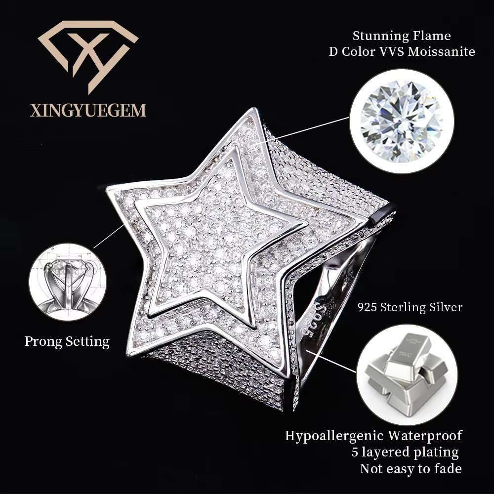 Designer Ring Hip Hop Boutique Jewelry 925 Sterling Silver Iced Out VVS Moissanite Luxury Fashion Cuban Men's Ring