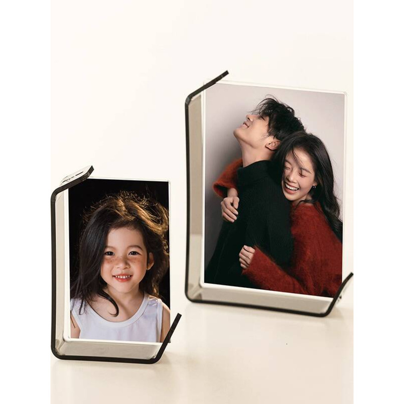 L-Shaped Double-Sided Transparent Display 8inch Rectangular Colorful Acrylic Stand High-End Feel 7-Photo Frame H260306