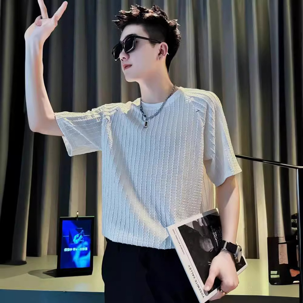 Ice Silk Draped Short Sleeve T-shirt For Men Summer Ins Trendy Designer Short Sleeves Brand Half Sleeve 2025 New Style Cool Men's Casual Top