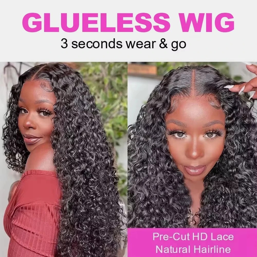 Deep Wave Glueless Wig Ready To Wear And Go PrePlucked For Women Precut 13x4 Hd Frontal Curly Lace Front Wigs On Sale Synthetic Wig