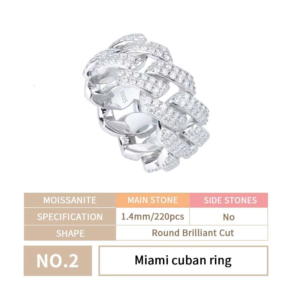 Boutique Jewelry Moissanite Ring 925 Sterling Silver VVS Colorful Miami Cuban Link Hip Hop Couple Rings