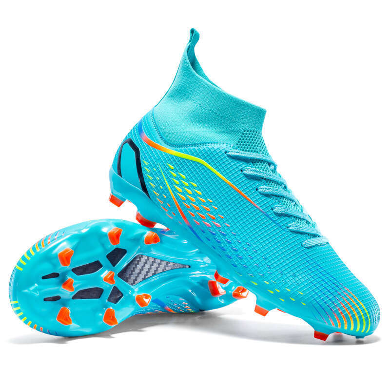 Large Size World Cup High-Top Soccer for Boys and Girls, Studded Long Spikes, Adult Artificial Grass Training Sports Shoes