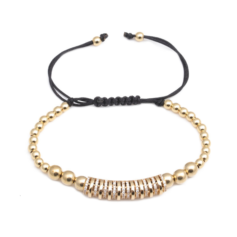European and American copper micro inlaid zircon bent tube bracelet, 4mm copper bead woven adjustable bracelet for men and women