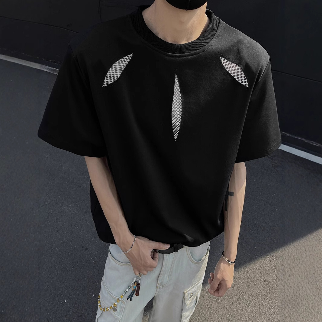 American Style Cleanfit Hollow Out Short Sleeve T-shirt For Men Summer High-end Cool Heavyweight Regular Designer Short Sleeves Shoulder Padded T-shir