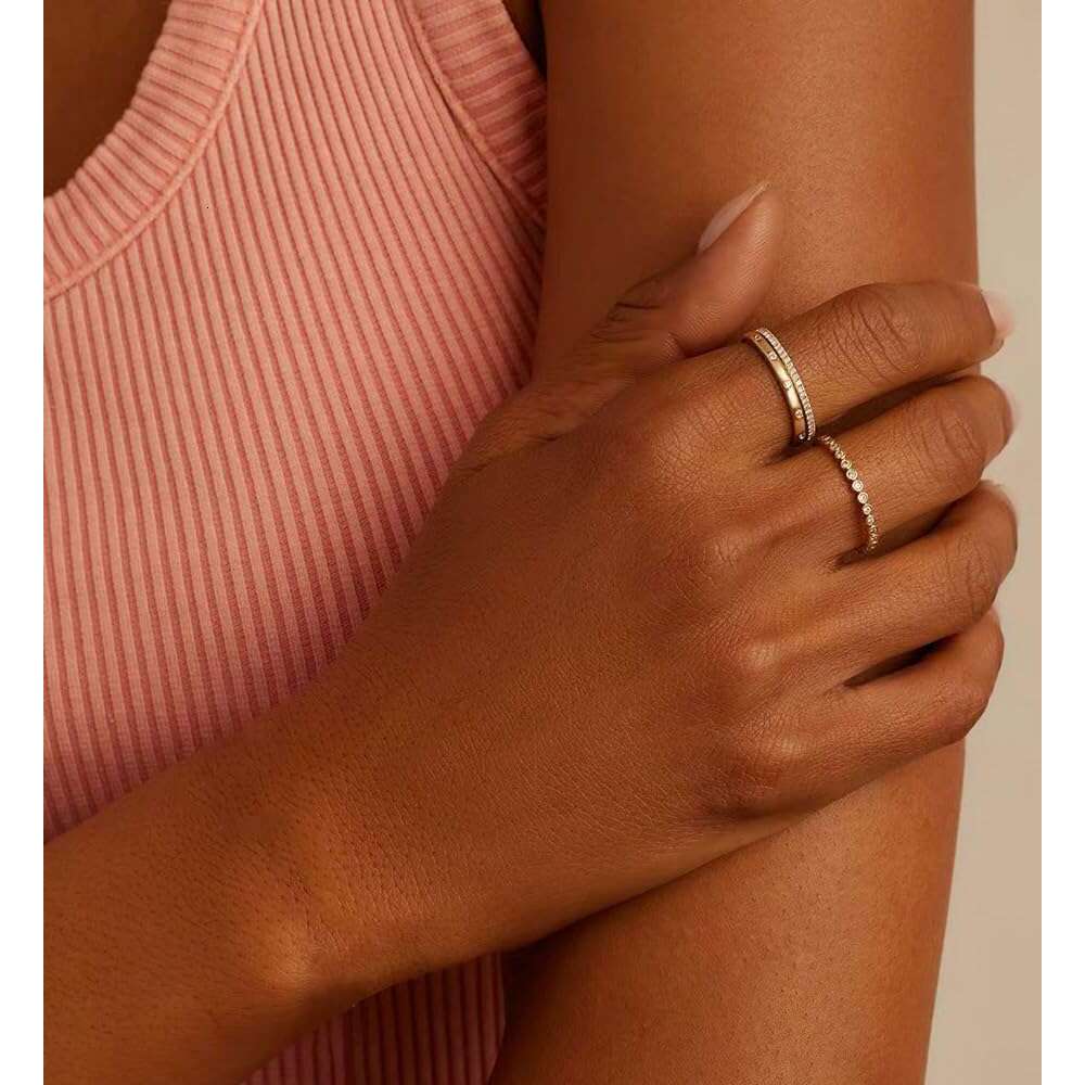 Designer ring Non Trendy 3 14K Gold Plated Jewelry for Women Dainty Stackable Cubic Zirconia Knuckle Ring Set Statement Chunky Stacking Band Rings Siz