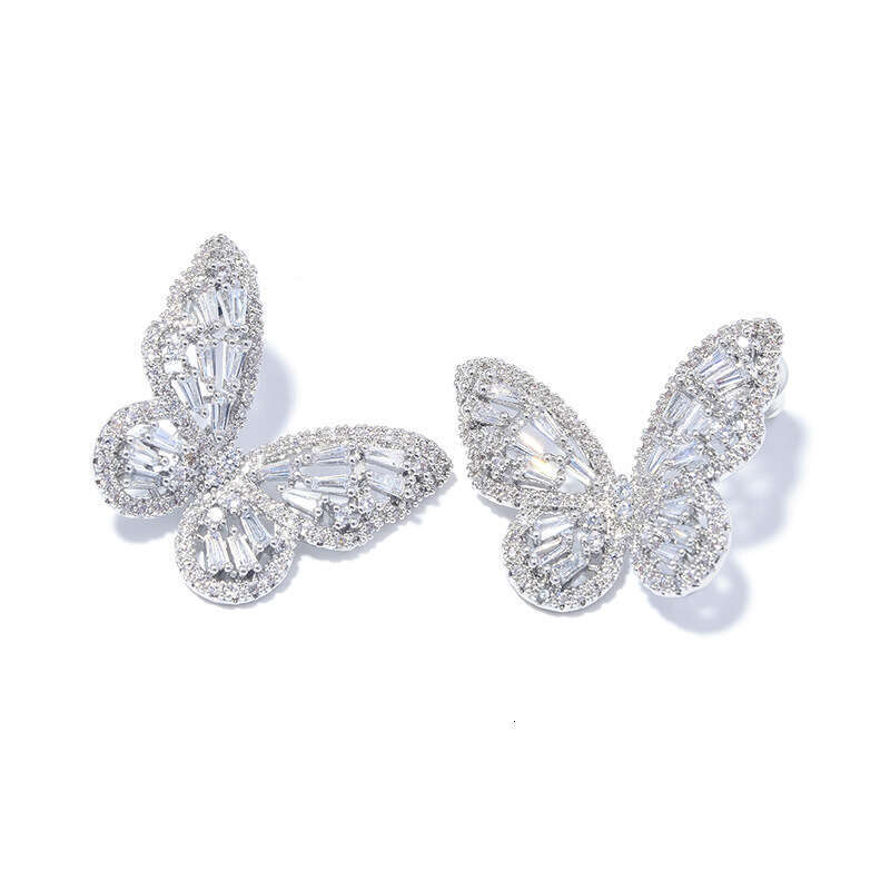 Luxurious Elegant Zircon Butterfly Stud Earrings for Women with High-end Feel, Real Gold Plating, and Sier Needle Studs c37