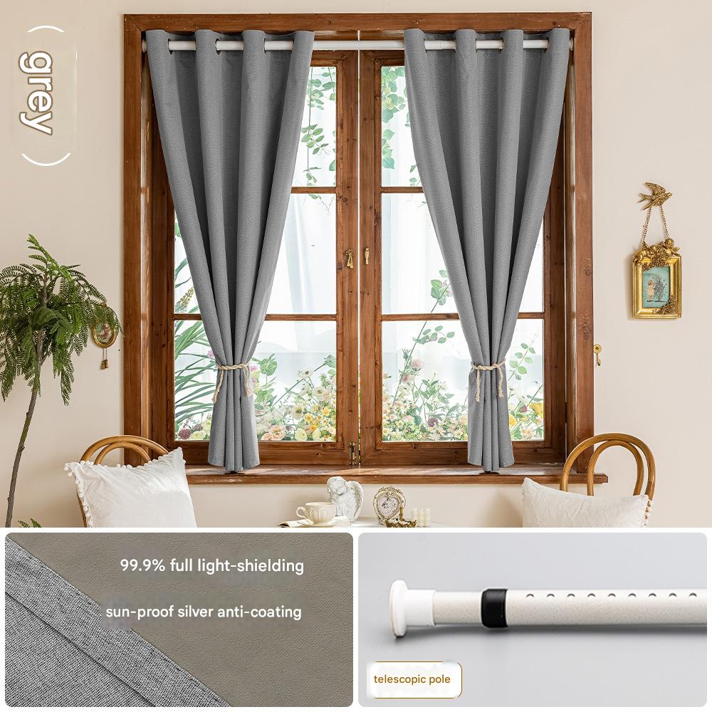 YL-34528 New full blackout heat insulation sunshade curtains, no punching required, simple installation, rental room blackout curtains, small curtain