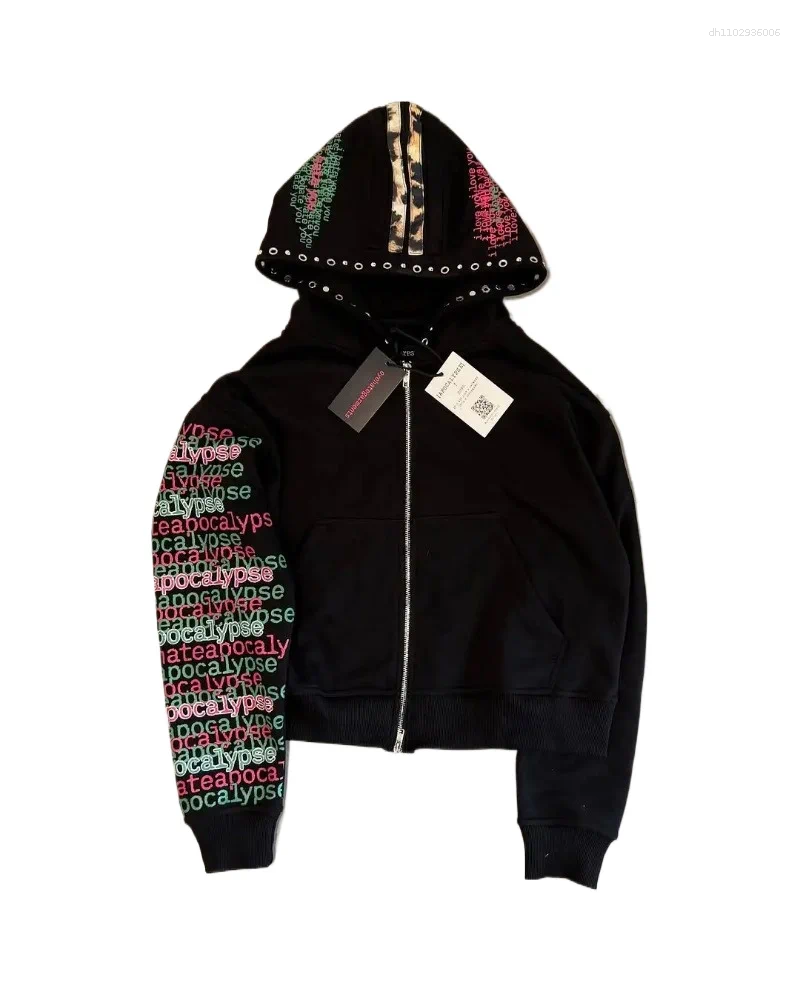 Men's Hoodies Eyehategarment Hoodie Hip Hop Zip Up Harajuku Fashion Leopard Print Loose Mens Clothing Casual Jacket Streetwear