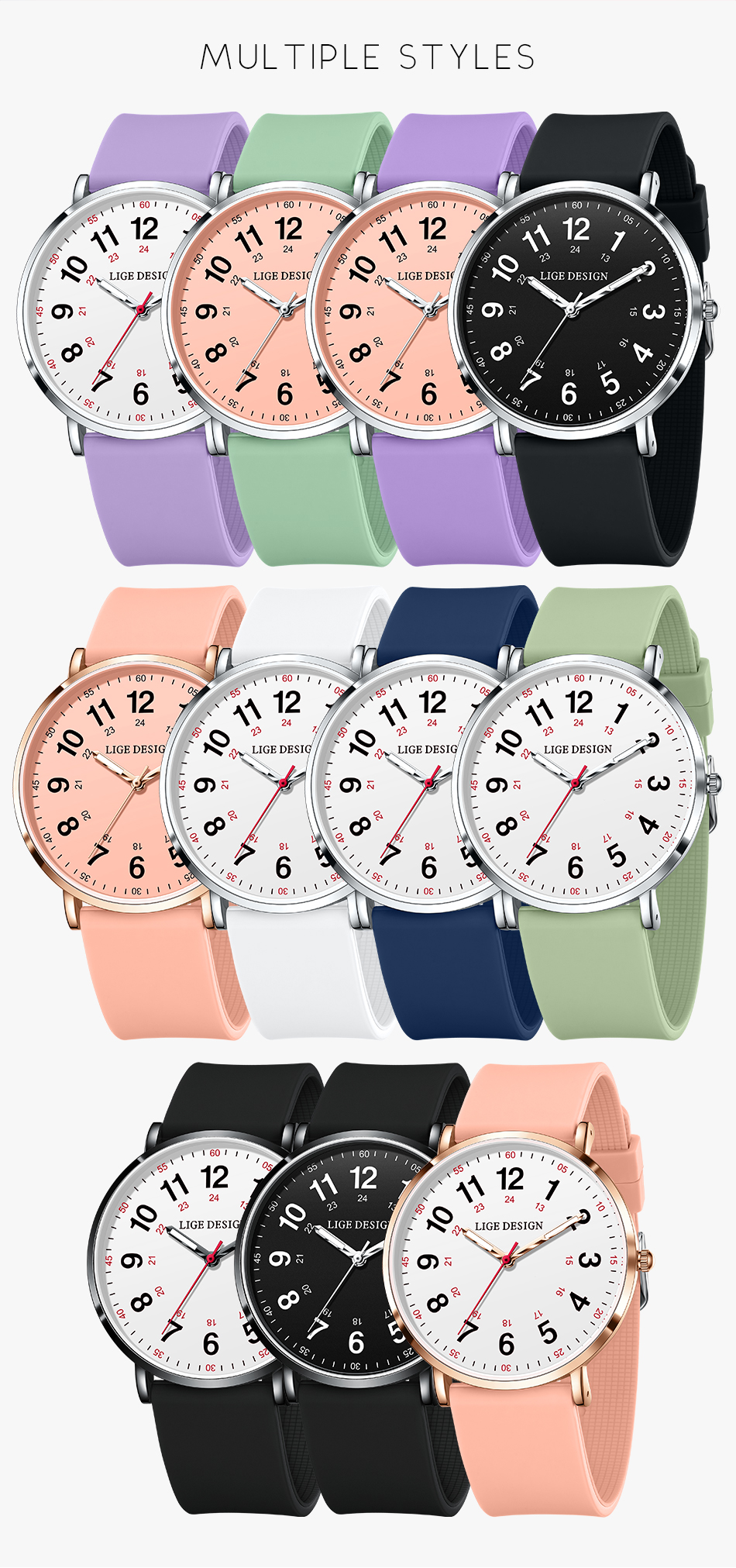 LIGE top brand quartz watches, exquisite ladies' watches, silicone straps, ultra-thin cases, wristwatches, birthday gifts, festival presents, stu
