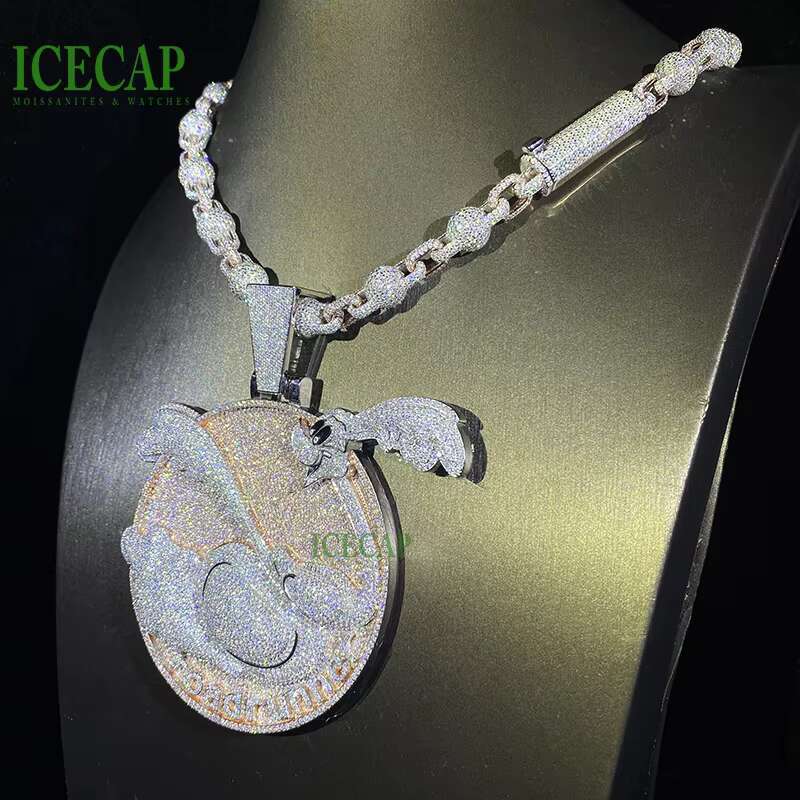 Two Tone VVS Moissanite Diamond Custom Pendant Fine Jewelry Iced Out Cartoon 925 Sterling Silver Pendant Charm Necklace for Men