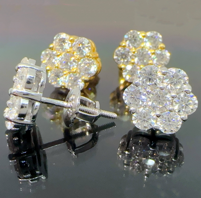 Iced Out Cluster Lab Diamond Earrings Screw Back 925 Silver Flower Vvs Moissanite Stud Earrings for Men Women