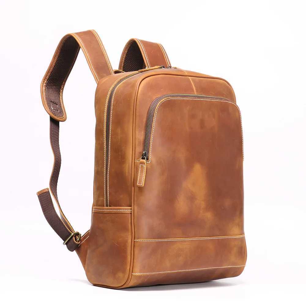 Vintage Mens Crazy Horse Leather Backpack Luxury Fashion Travel Backpack Large Capacity College Style Schoolbag Laptop Bag H260513