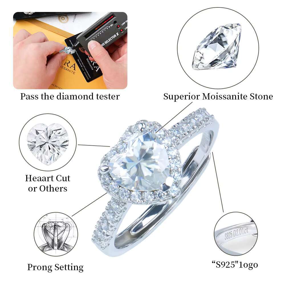 Premium Jewelry VVS Moissanite Ring 925 Sterling Silver Colorful Wedding Party Fashion Bling Bling Diamond GRA Certified