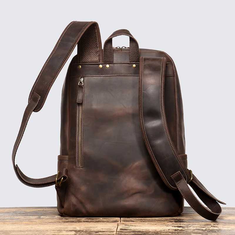 Vintage Mens Crazy Horse Leather Backpack Luxury Fashion Travel Backpack Large Capacity College Style Schoolbag Laptop Bag H260513