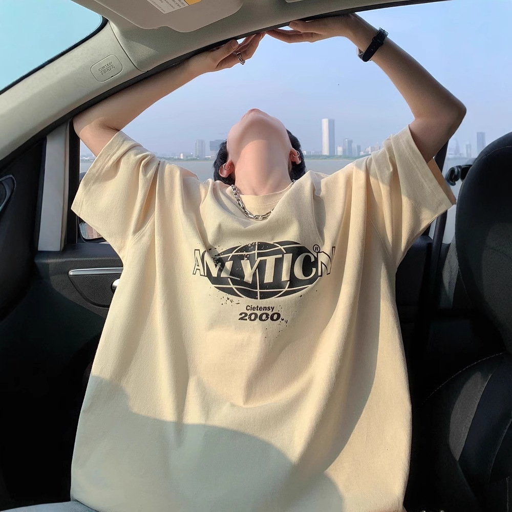 Letter Print Cotton T-shirt For Designer Short Sleeves Men Summer American Retro Oversize Top Youth Round Neck Short Sleeve Tee