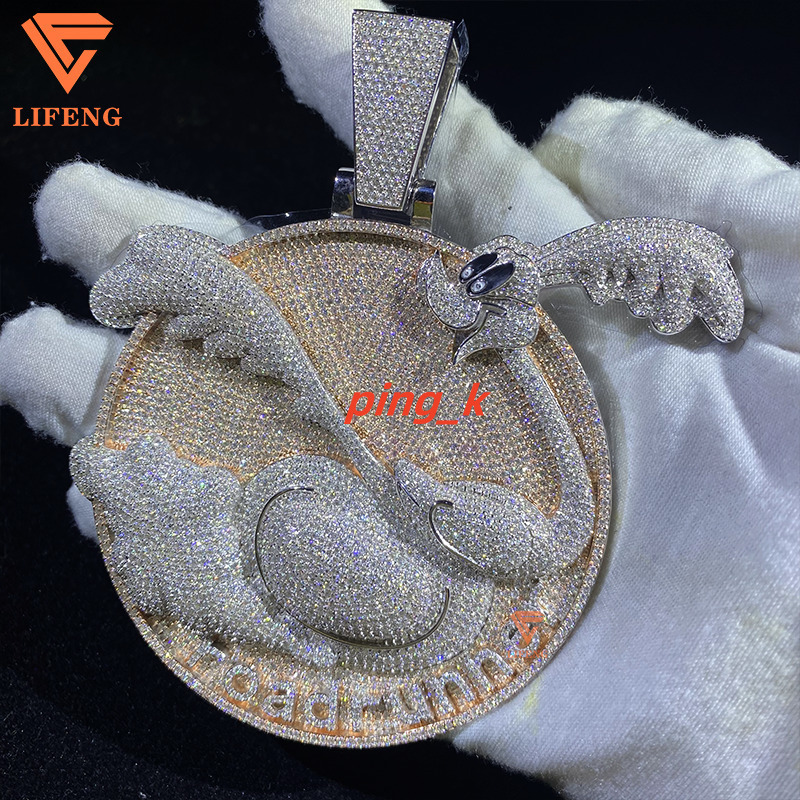 Custom Road Runner Circle Pendant Rose Gold Cartoon Design 925 Sterling Silver Solid Back VVS Moissanite Diamond Men Jewelry