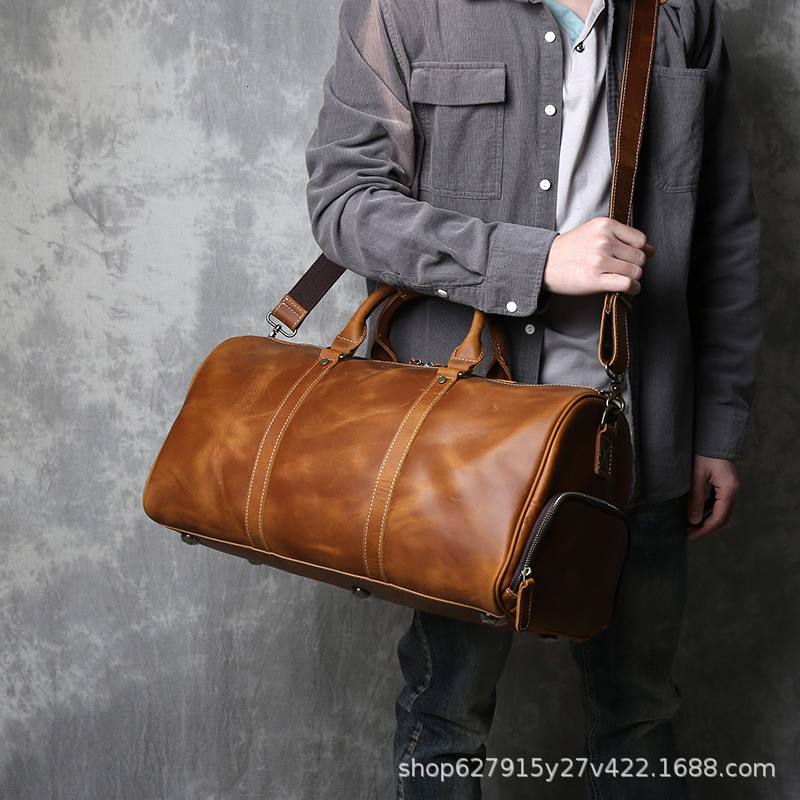 Crazy Horse Leather Mens Bag Travel Bag Genuine Leather Large Capacity Luggage Bag Top Layer Cowhide Mens Bag