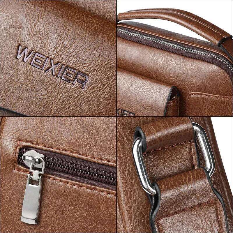 WEIXIER Men Shoulder Crossbody Multi-function Men's Handbags Capacity PU Leather For Male Messenger Bags Tote Bag