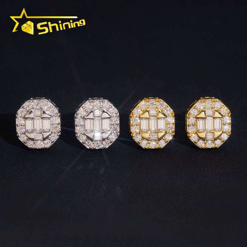 Fast Shipping Jewelry Sterling Sier Dia Hip Hop Baguette Earring VVS Moissanite Stud Earrings