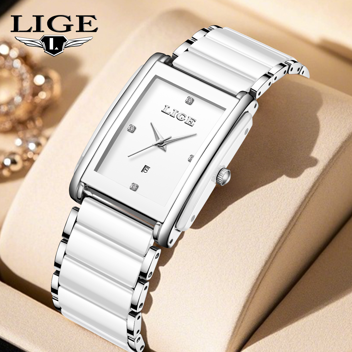 LIGE Quartz Watch Waterproof Watch Top Brand Women's Universal Style Square Case Fashion Business Watch Holiday Gift Teen Watch Ceramic watch