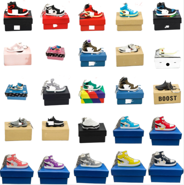 48 Styles Wholesale Designer Mini Silicone Sneaker Keychain With Box For Men Women Kids Key Ring Gift Shoes Keychains Handbag Chain Basketball Shoe Key Holder